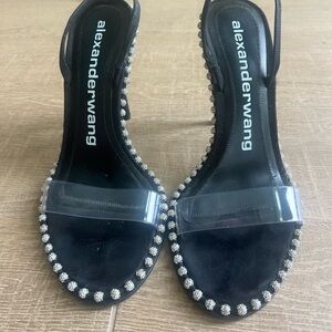 Alexander Wang Black Slingback Heels with Clear Toe Strap and Crystal Trim